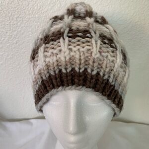 Chunky Knit Women’s Hat Beanie in Brown and Cream Size S-M